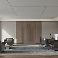 Modern Office Interior Design With Wooden Wall Paneling Desk Chair Sofa And Ceiling Lighting
