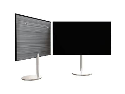 Modern Television With Gray Striped Design Black Screen And Silver Stand Base 3d model