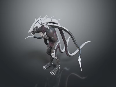 Sci-Fi Creature Character Design With Spikes Tentacles Sharp Blades And Dark Metallic Texture 3d model