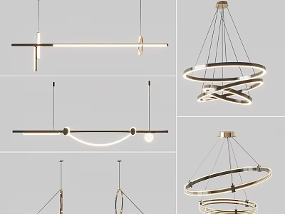 Modern Linear And Circular Chandeliers With Metal Frame And LED Lighting 3d model