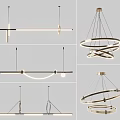 Modern Linear And Circular Chandeliers With Metal Frame And LED Lighting 3d model