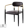 Elegant Single Chair With Black Legs Golden Armrests Dark Leather Seat And Backrest