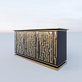 Modern Entryway Cabinet Sideboard With Golden Geometric Pattern And Dark Finish