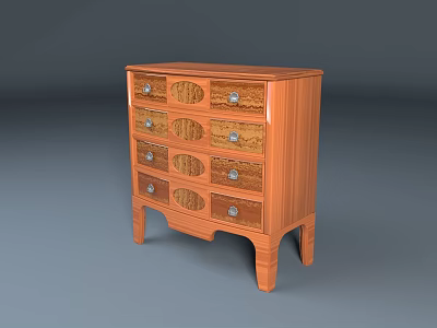 Wooden Drawer Cabinet With Multiple Storage Drawers And Decorative Carved Patterns 3d model