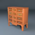 Wooden Drawer Cabinet With Multiple Storage Drawers And Decorative Carved Patterns