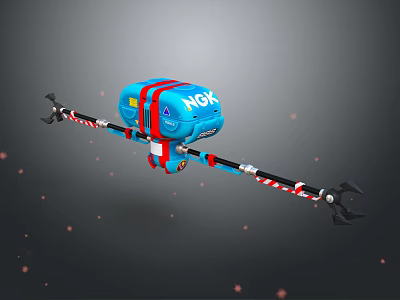 NOX Character And Biomechanical Creature With Blue Body Red White Striped Mechanical Arms 3d model