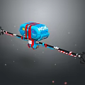 NOX Character And Biomechanical Creature With Blue Body Red White Striped Mechanical Arms