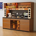Modern Walnut Sideboard With Drawers Open Storage Compartments Coffee Machine And Mug Hooks 3d model