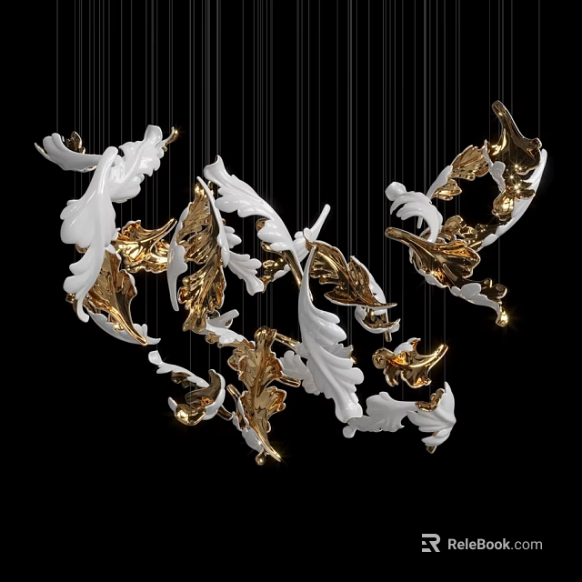 Hanging Leaf Shaped Wall Decor With White And Gold Design Elements 3d model 