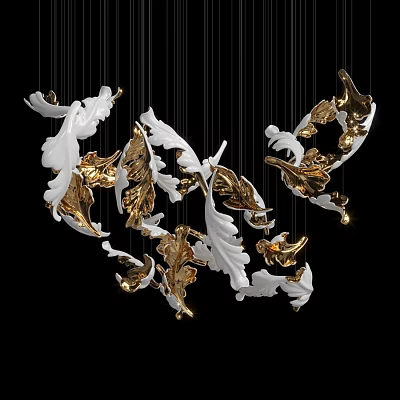 Hanging Leaf Shaped Wall Decor With White And Gold Design Elements 3d model