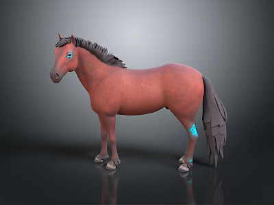 Chestnut Horse 3D Model With Black Mane Blue Eyes And Blue Leg Markings 3d model