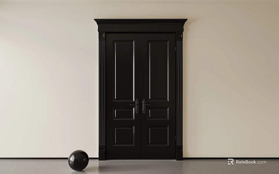 Black Double Security Door With Decorative Frame In Minimalist Space 3d model