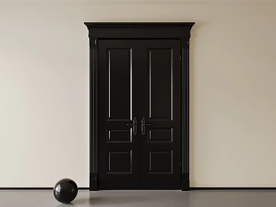 Black Double Security Door With Decorative Frame In Minimalist Space 3d model