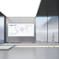 Modern Interactive Exhibition Space With Large Screen Group Activity Dot Pattern And Mountain View 3d model