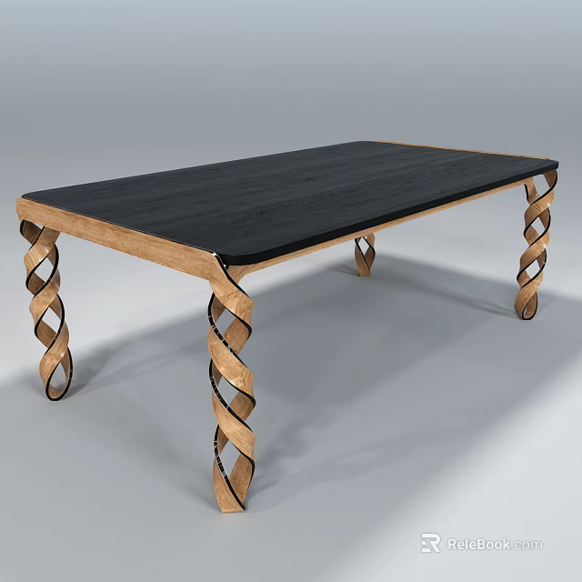 Modern Coffee Table With Black Tabletop And Wooden Twisted Legs Design 3d model 