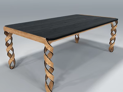 Modern Coffee Table With Black Tabletop And Wooden Twisted Legs Design 3d model