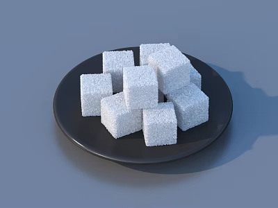 White Cube Shaped Sugar Cubes Placed on a Black Plate 3d model