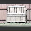 Wooden Outdoor Storage Bench With Red Fence Green Grass And Gray Floor In Garden