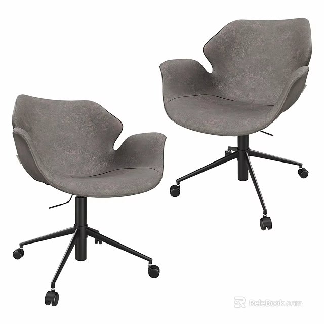 Modern Grey Swivel Chairs With Ergonomic Curved Backrest And Rolling Wheels 3d model 