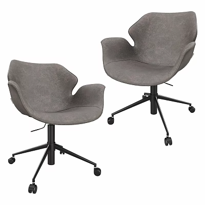 Modern Grey Swivel Chairs With Ergonomic Curved Backrest And Rolling Wheels 3d model