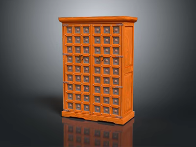 Orange Wooden Storage Cabinet With Multiple Small Grid Drawers For Home Use 3d model