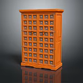 Orange Wooden Storage Cabinet With Multiple Small Grid Drawers For Home Use