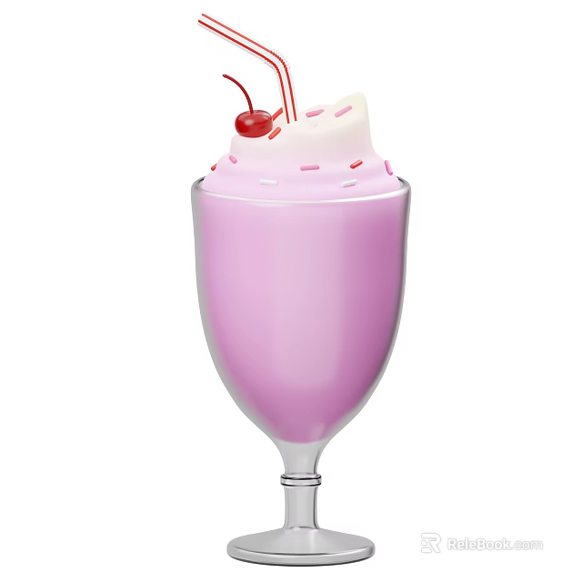Delicious Purple Milkshake Topped With Whipped Cream Cherry And Colorful Sprinkles 3d model 