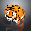 Cartoon Tiger 3D Polygonal Model With Orange Black Stripes And Large Eyes Design