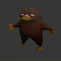 Furry Red Creature Character With Orange Beak And Glowing Eyes Standing Pose