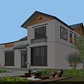 Modern Detached Villa Exterior Design With Large Windows Outdoor Courtyard And Green Plants
