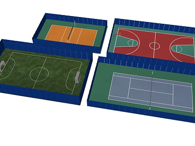 Basketball Court Facility With Red Playing Surface And Blue Surrounding Structure 3d model