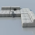 Modern Grey L Shaped Tufted Sofa With Throw Blanket And Cushions 3d model
