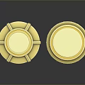 Natural Scenic Landscape With Golden Round Shiny Metal Decorative Elements Under Clear Sky