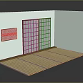 Japanese Style Room Interior With Wooden Sliding Doors Tatami Flooring And Lattice Wall Decor
