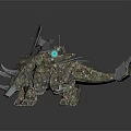 Mechanical Triceratops Robot With Armored Body Turret And Glowing Blue Lights