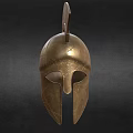 Ancient Spartan Helmet With Bronze Curved Crest And Metallic Texture On Dark Background