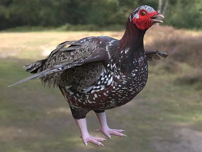 Spotted Reptile With Red Head Standing On Grass In Natural Woodland Habitat 3d model