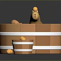 Cute Cartoon Beavers Playing In Wooden Tub With Yellow Balls And Small Bucket 3d model