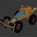 Orange Futuristic Sci Fi Vehicle With Large Tires And Blue Transparent Panels