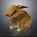 Low Poly Brown Rabbit Sitting Figure With White Ears And Paws