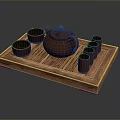 Traditional Tea Set With Wooden Tray Brown Teapot And Small Cups