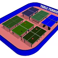 Multiple Green And Blue Table Tennis Tables In Indoor Sports Training Area