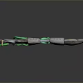 3D Rendered Mechanical Device With Circular Structure Green Elements Gray Body And Yellow Accents