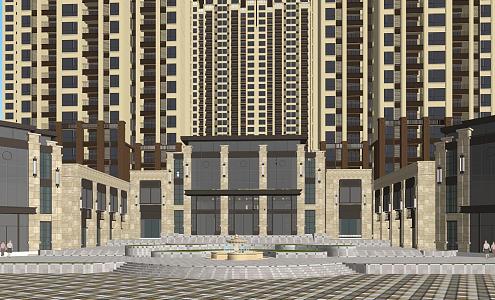 New Chinese style gate neoclassical complex high-rise residential 3d model