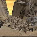 Natural Cliffside Rock Terrain With Scattered Rubble And Boulder Debris