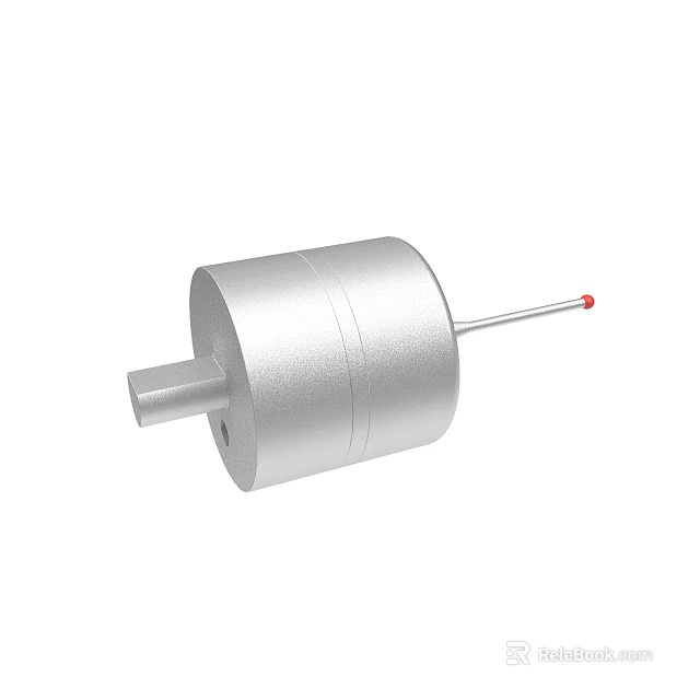 Silver Cylindrical Mechanical Equipment With Shaft And Red Tip Component 3d model 