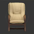 Modern Minimalist Single Sofa With Beige Leather Like Upholstery Wooden Armrests And Stitched Backrest