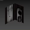 Elegant Modern Bathroom Washbasin Interior With Marble Counter Round Mirror And Wooden Slats