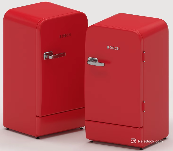 Two Stylish Red Bosch Refrigerators and Freezers for Modern Kitchen Use 3d model 