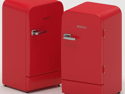Two Stylish Red Bosch Refrigerators and Freezers for Modern Kitchen Use 3d model